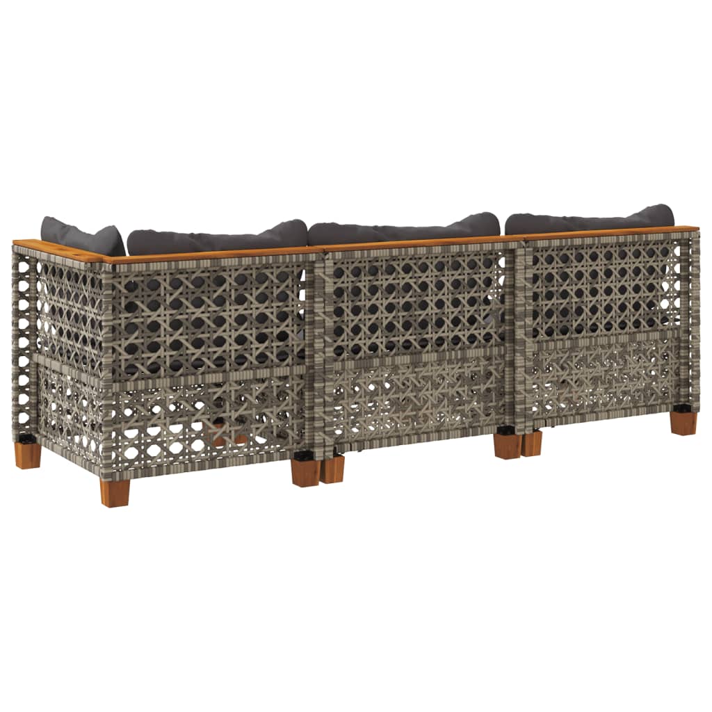 vidaXL 3-osobowa sofa ogrodowa z poduszkami, szara, polirattan