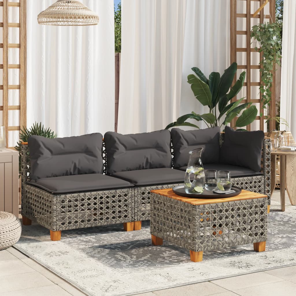 vidaXL 3-osobowa sofa ogrodowa z poduszkami, szara, polirattan