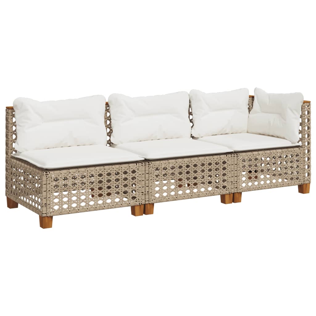 vidaXL Sofa ogrodowa z poduszkami, 3-osobowa, beż, polirattan