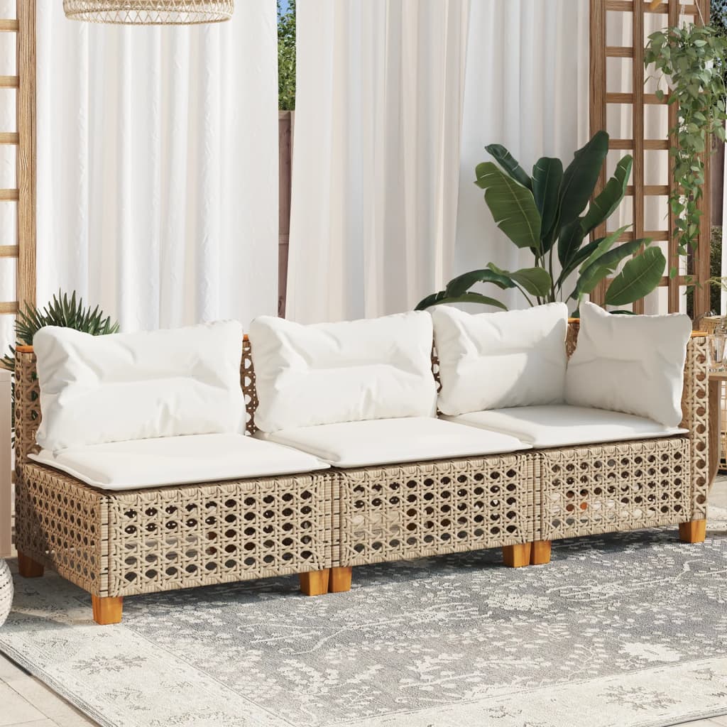 vidaXL Sofa ogrodowa z poduszkami, 3-osobowa, beż, polirattan