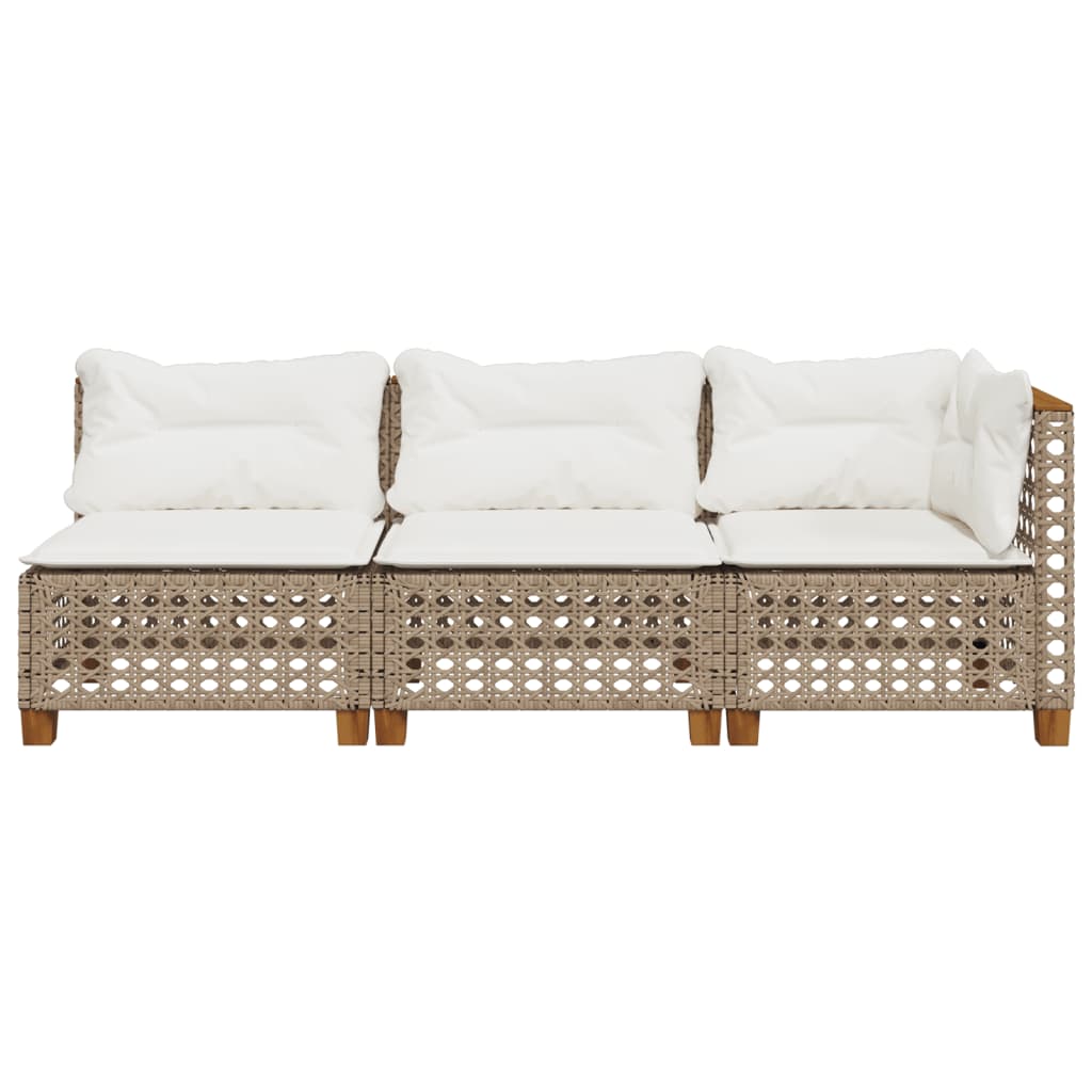 vidaXL Sofa ogrodowa z poduszkami, 3-osobowa, beż, polirattan