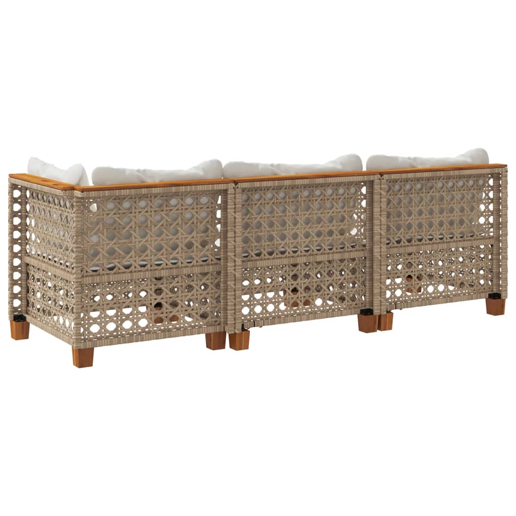 vidaXL Sofa ogrodowa z poduszkami, 3-osobowa, beż, polirattan