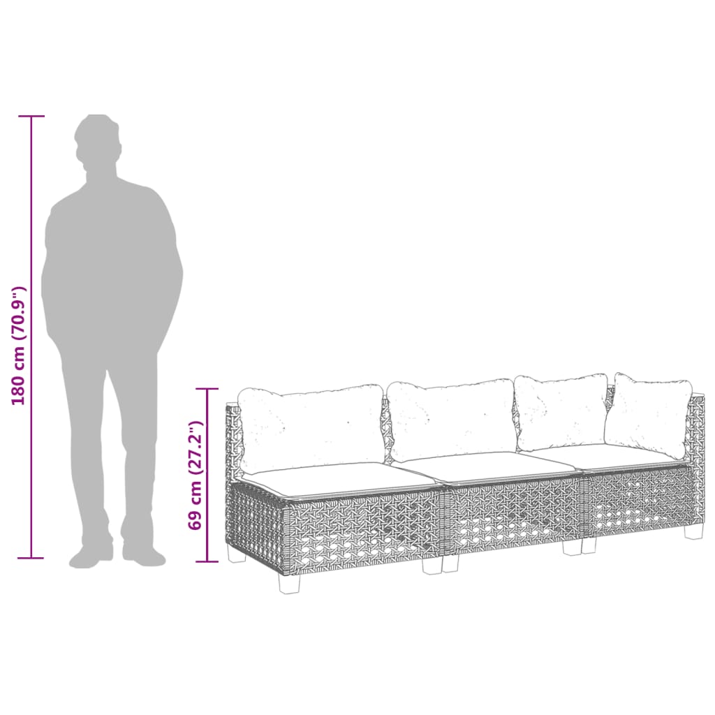 vidaXL Sofa ogrodowa z poduszkami, 3-osobowa, beż, polirattan