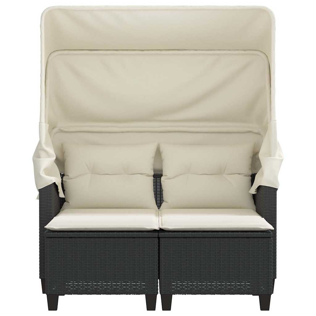 vidaXL 2-os. sofa ogrodowa z daszkiem i podnóżkami, czarna, rattan PE