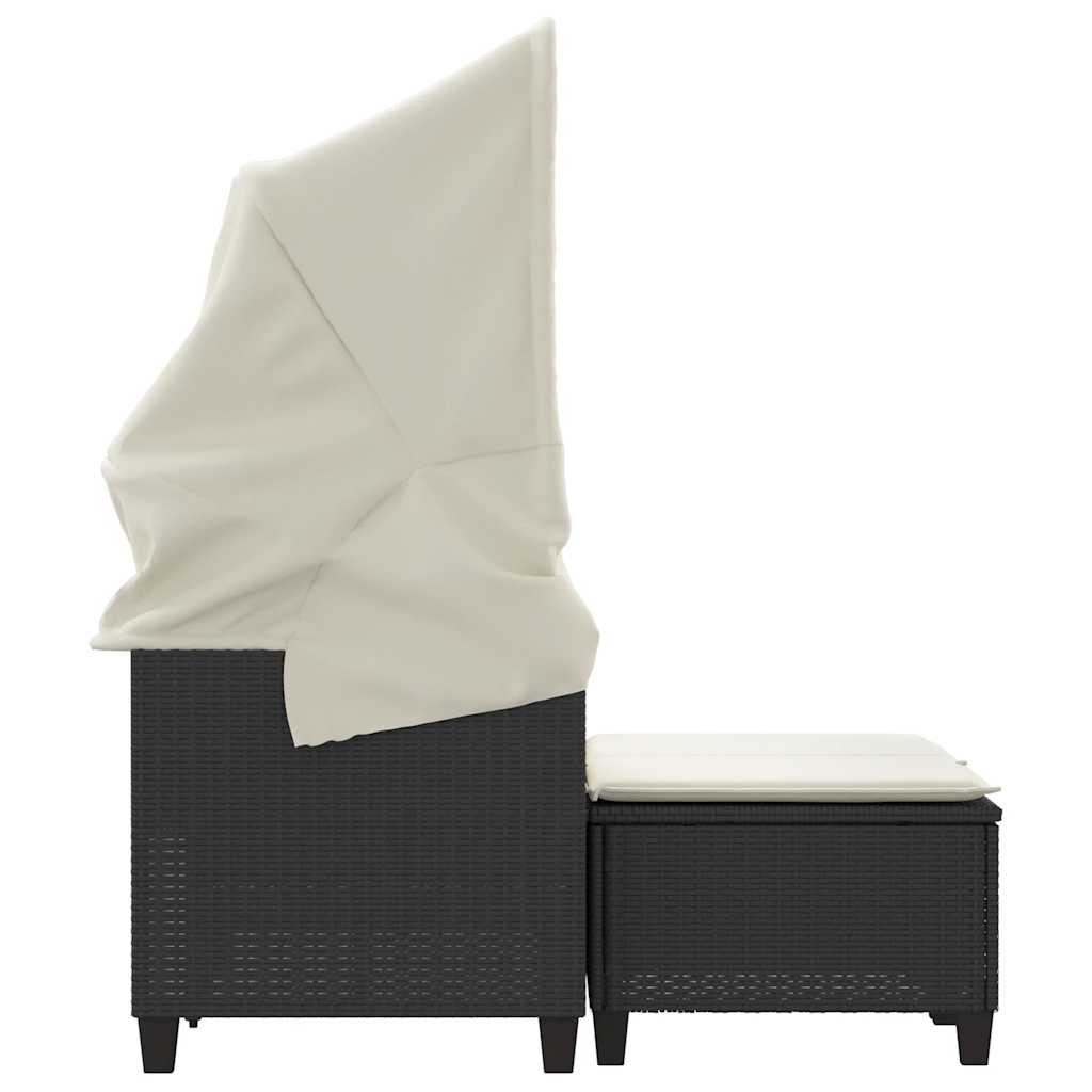vidaXL 2-os. sofa ogrodowa z daszkiem i podnóżkami, czarna, rattan PE