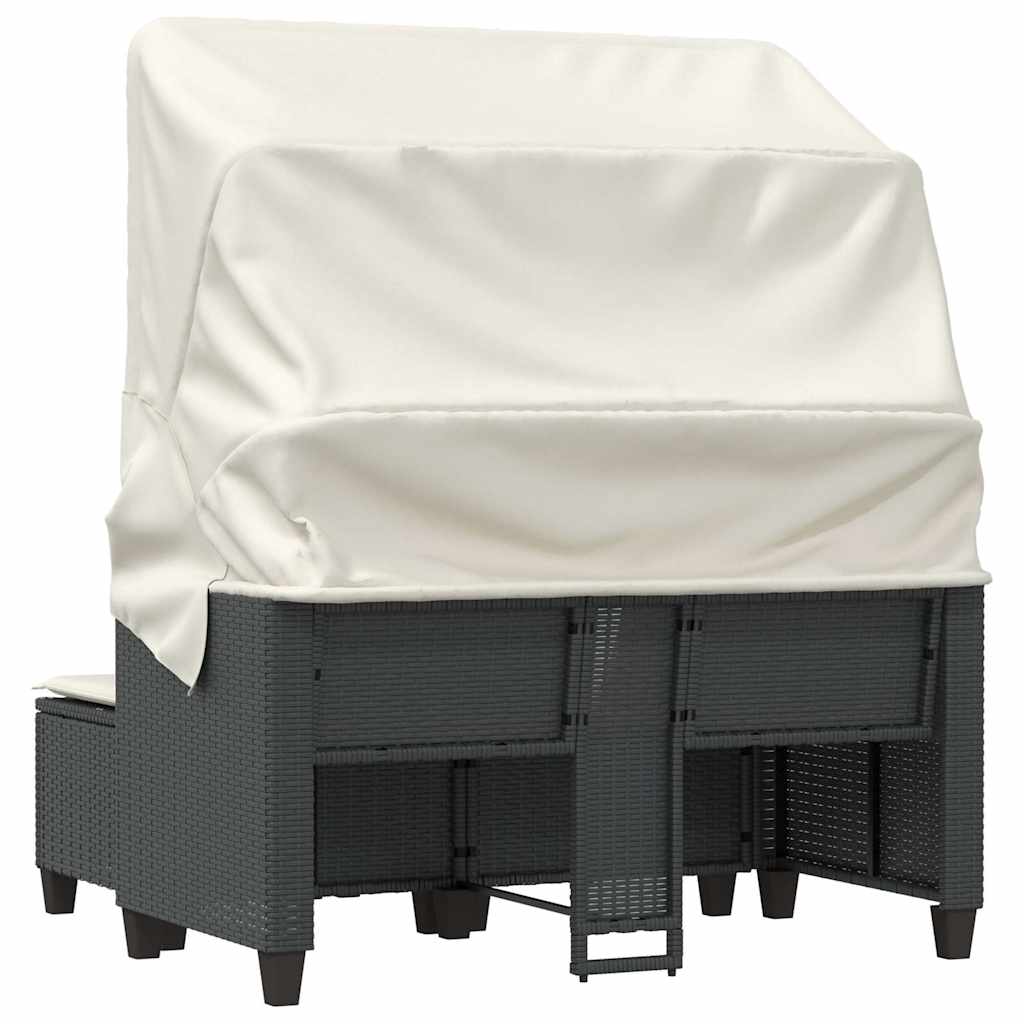 vidaXL 2-os. sofa ogrodowa z daszkiem i podnóżkami, czarna, rattan PE
