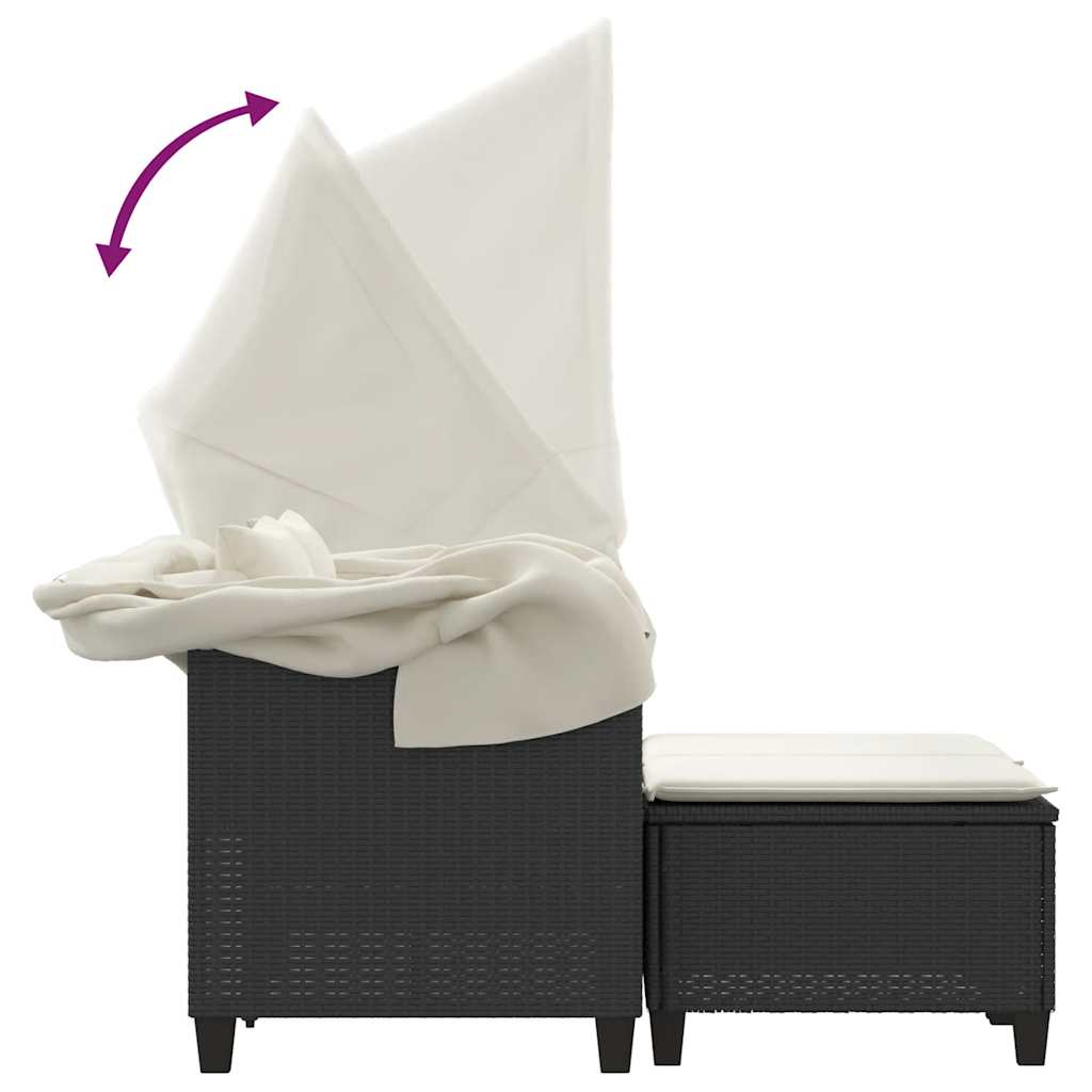 vidaXL 2-os. sofa ogrodowa z daszkiem i podnóżkami, czarna, rattan PE