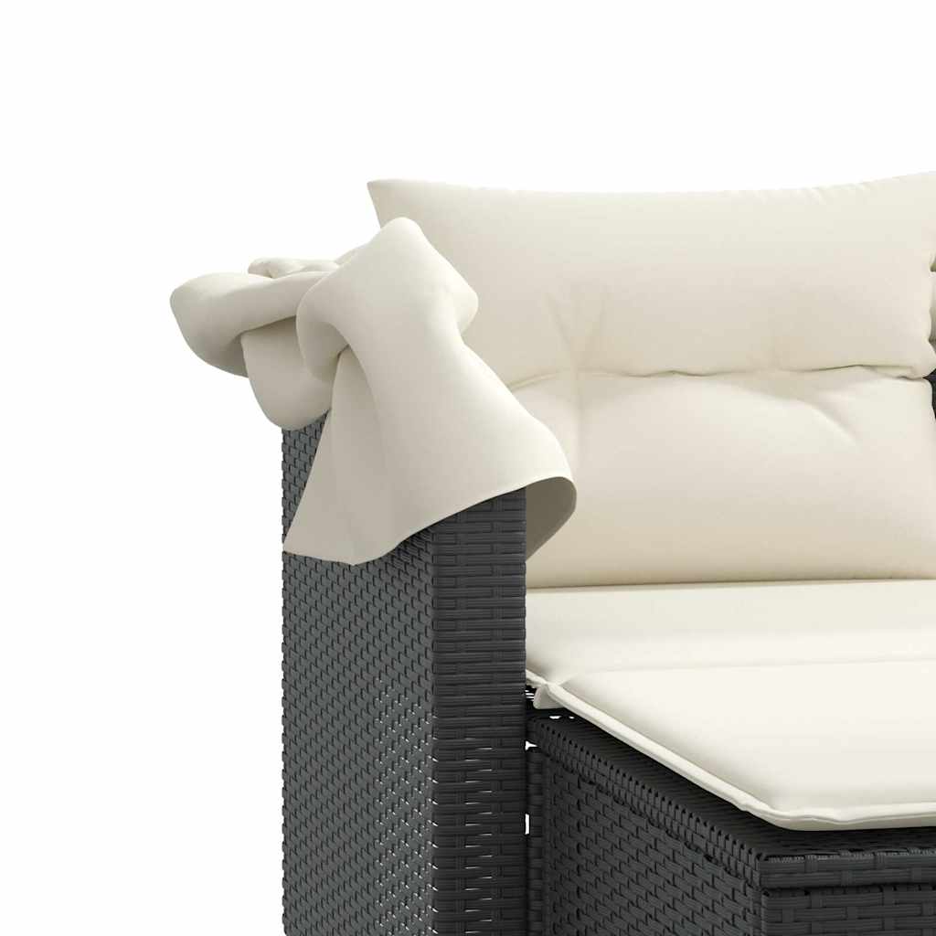 vidaXL 2-os. sofa ogrodowa z daszkiem i podnóżkami, czarna, rattan PE