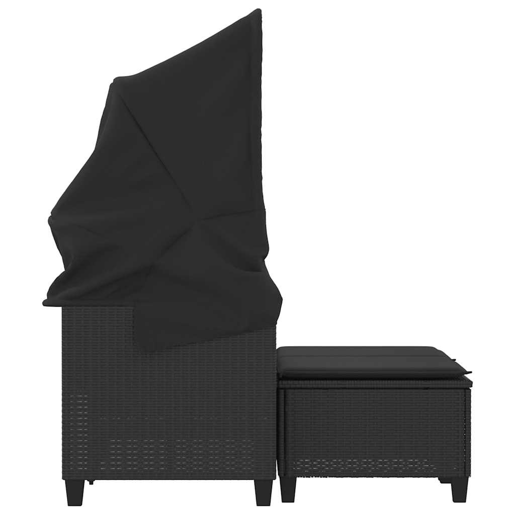 vidaXL 2-os. sofa ogrodowa z daszkiem i podnóżkami, czarna, rattan PE