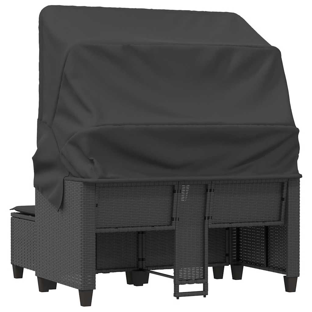 vidaXL 2-os. sofa ogrodowa z daszkiem i podnóżkami, czarna, rattan PE
