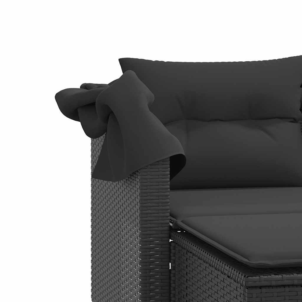 vidaXL 2-os. sofa ogrodowa z daszkiem i podnóżkami, czarna, rattan PE