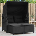 vidaXL 2-os. sofa ogrodowa z daszkiem i podnóżkami, czarna, rattan PE