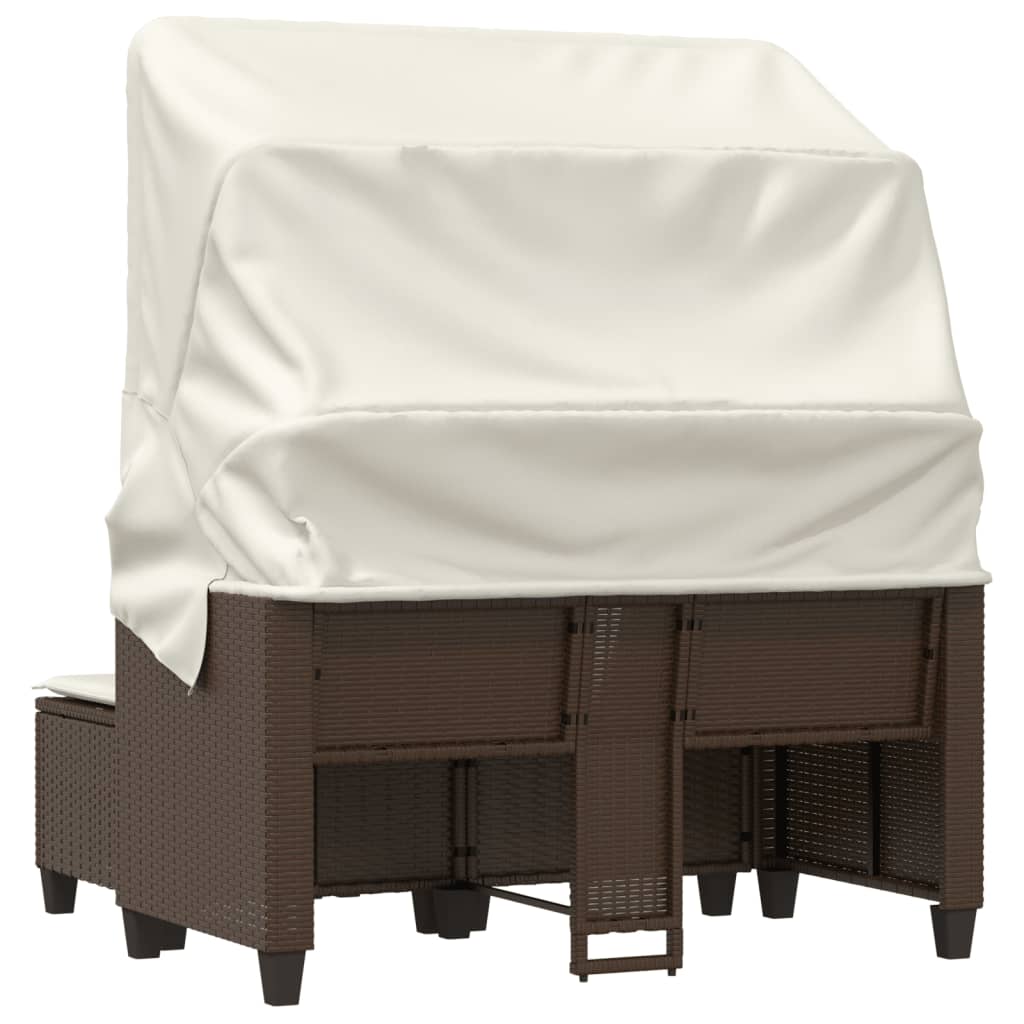 vidaXL 2-os. sofa ogrodowa, daszek i podnóżki, brązowa, rattan PE