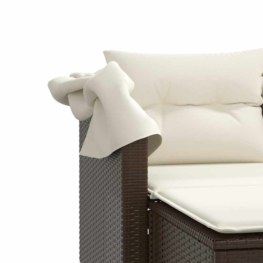 vidaXL 2-os. sofa ogrodowa, daszek i podnóżki, brązowa, rattan PE