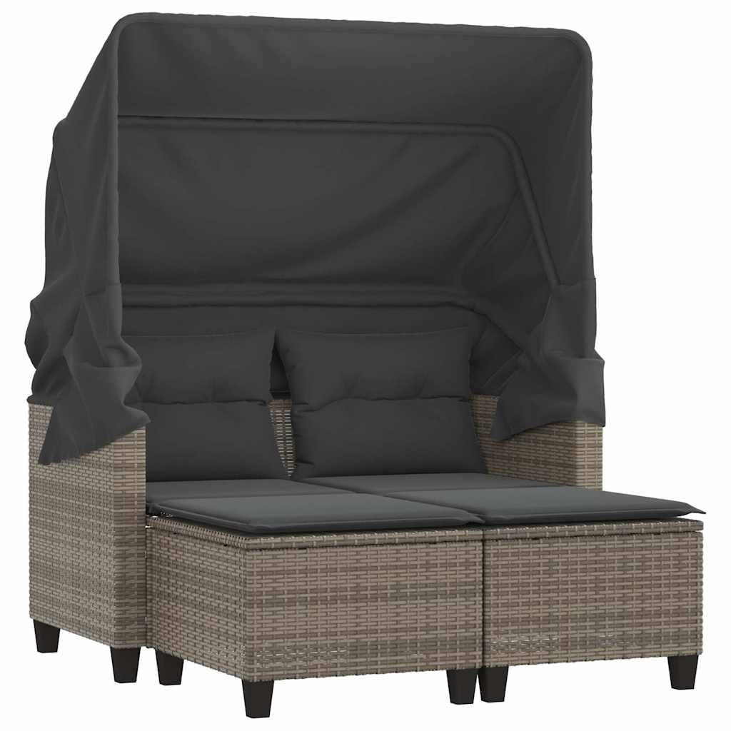 vidaXL 2-os. sofa ogrodowa z daszkiem i podnóżkami, szara, rattan PE