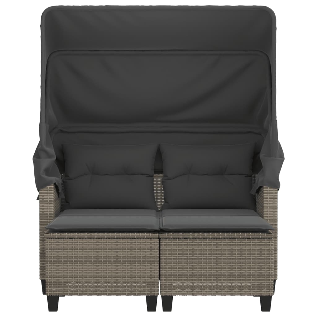 vidaXL 2-os. sofa ogrodowa z daszkiem i podnóżkami, szara, rattan PE