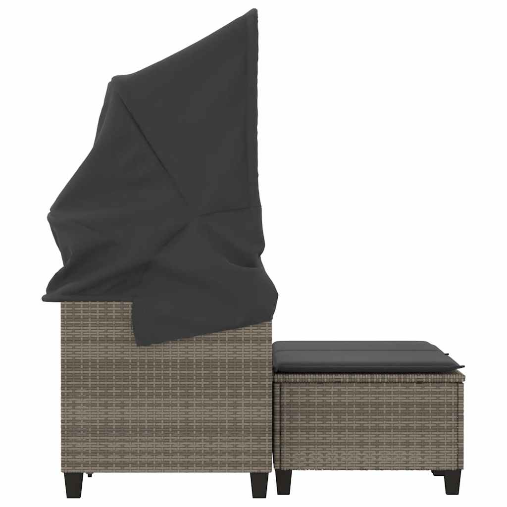 vidaXL 2-os. sofa ogrodowa z daszkiem i podnóżkami, szara, rattan PE