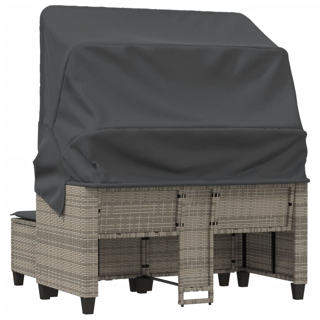 vidaXL 2-os. sofa ogrodowa z daszkiem i podnóżkami, szara, rattan PE