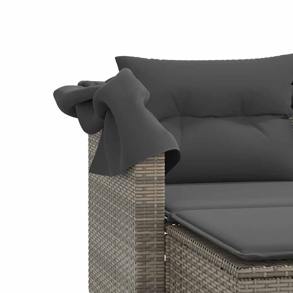 vidaXL 2-os. sofa ogrodowa z daszkiem i podnóżkami, szara, rattan PE