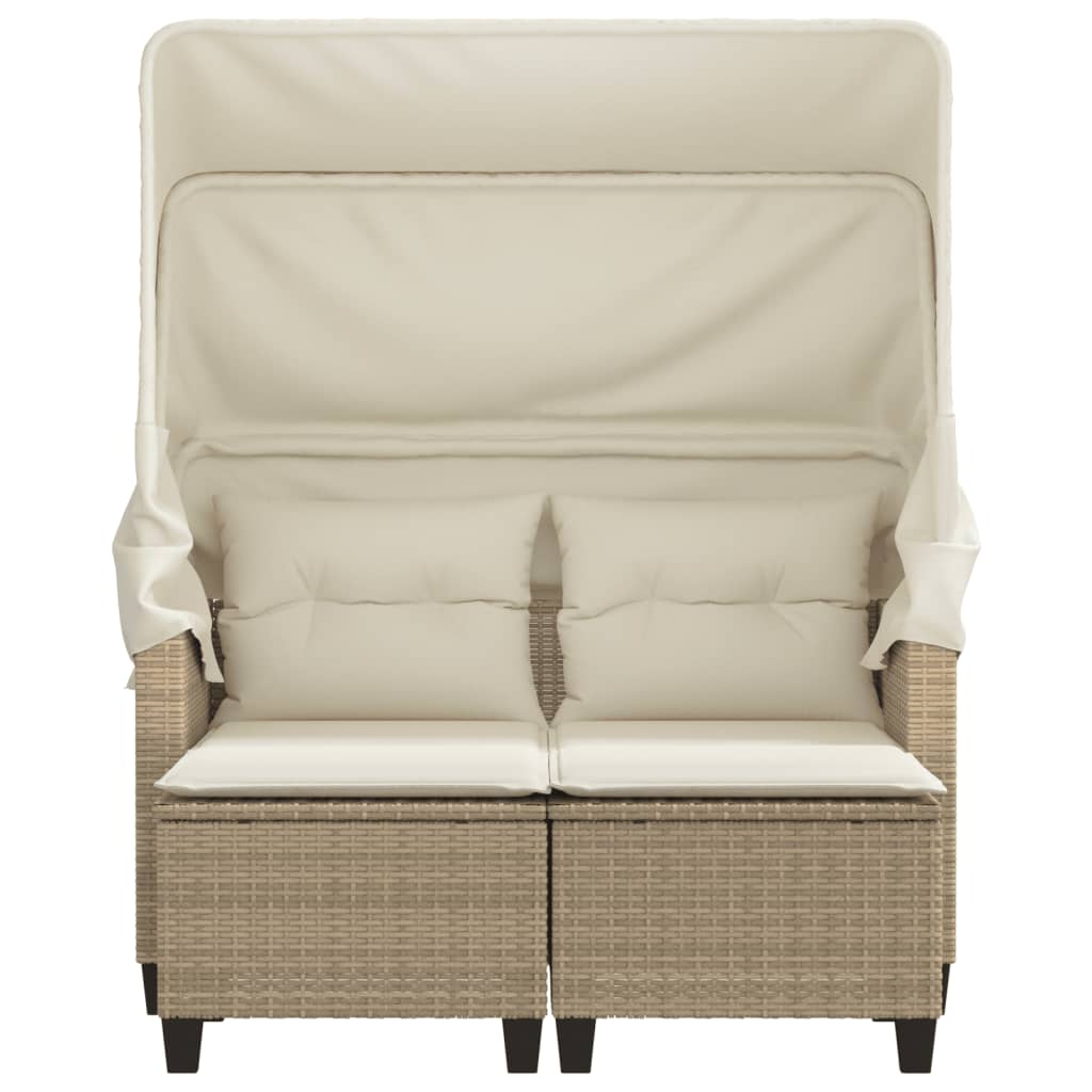 vidaXL 2-os. sofa ogrodowa z zadaszeniem i stołkami, beżowa, rattan PE