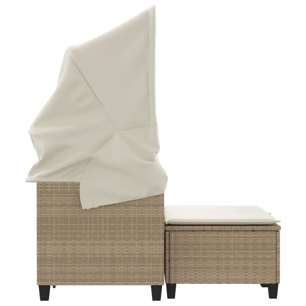 vidaXL 2-os. sofa ogrodowa z zadaszeniem i stołkami, beżowa, rattan PE