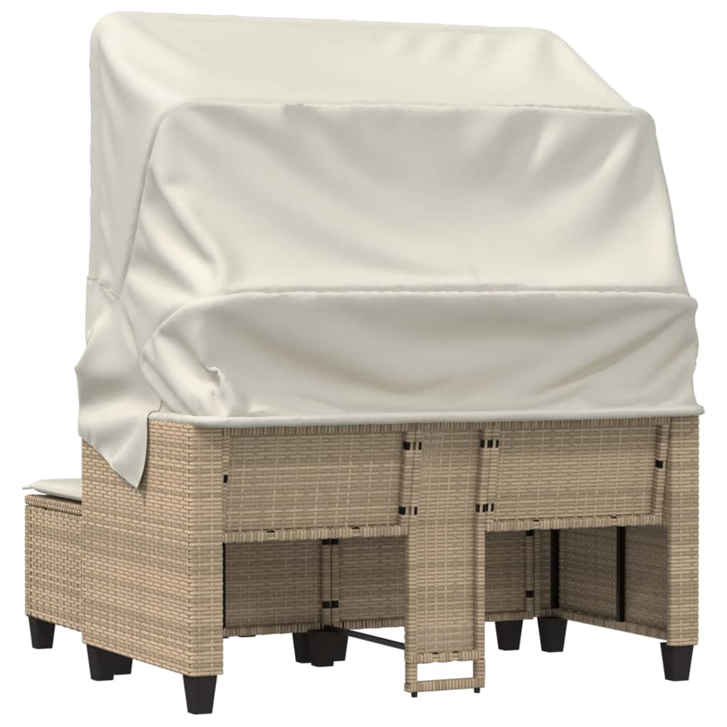 vidaXL 2-os. sofa ogrodowa z zadaszeniem i stołkami, beżowa, rattan PE