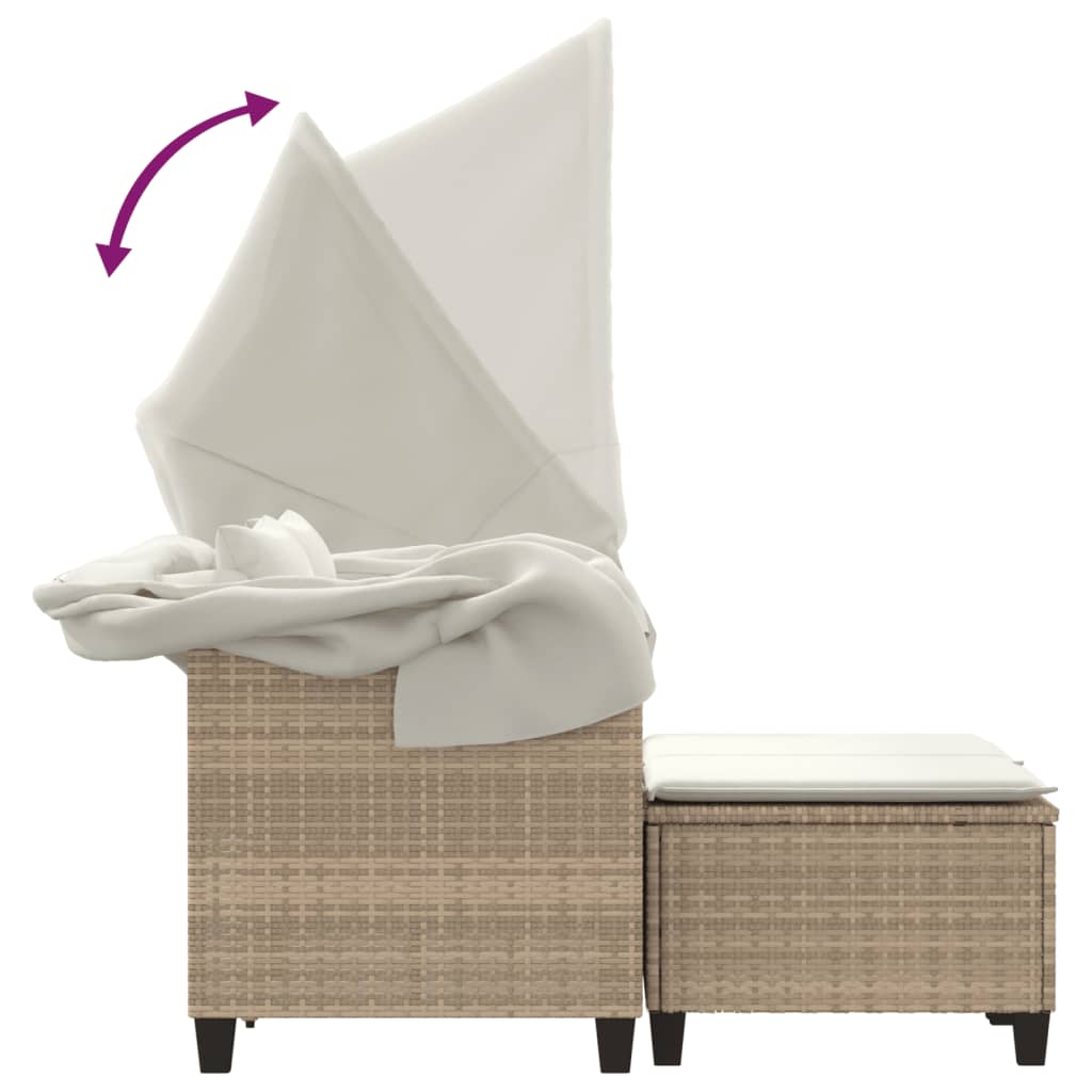 vidaXL 2-os. sofa ogrodowa z zadaszeniem i stołkami, beżowa, rattan PE