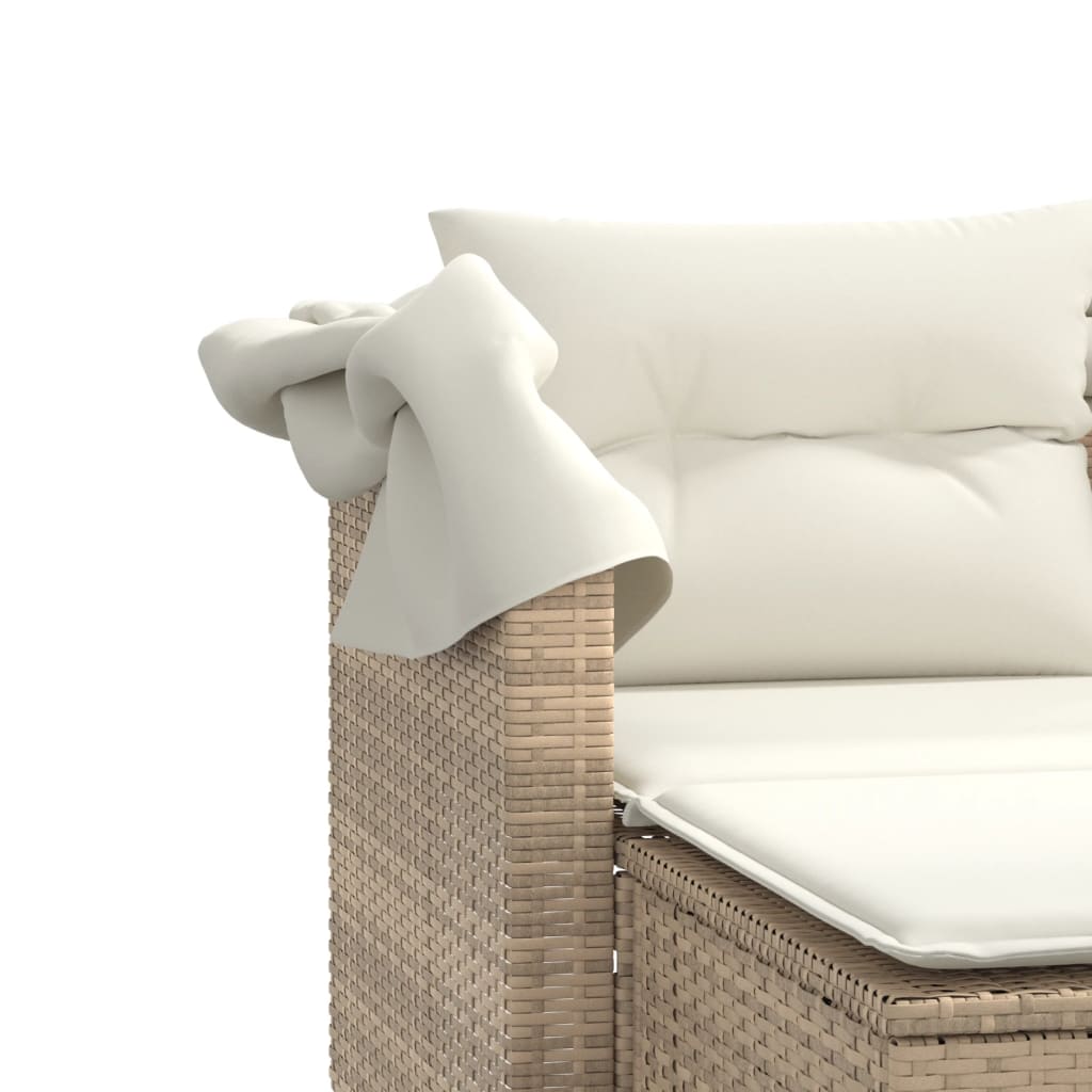 vidaXL 2-os. sofa ogrodowa z zadaszeniem i stołkami, beżowa, rattan PE