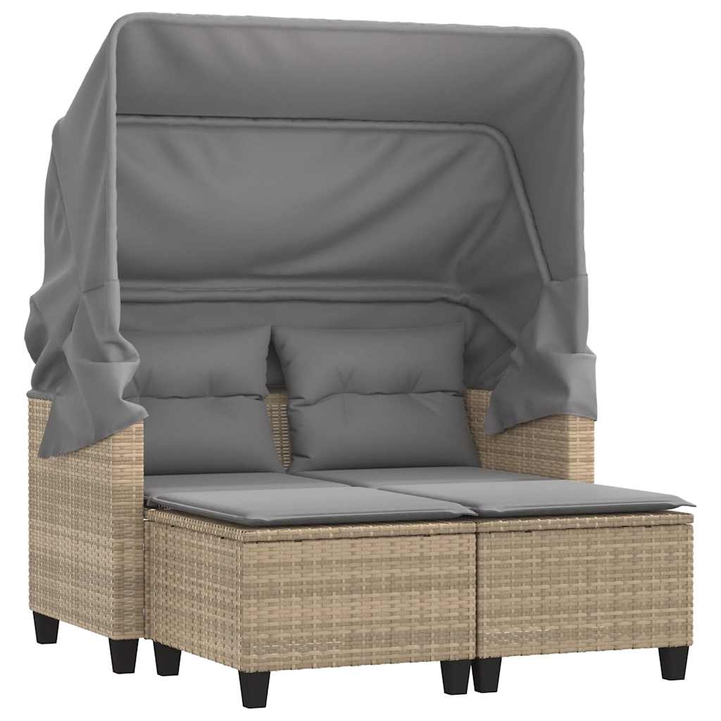 vidaXL 2-os. sofa ogrodowa z zadaszeniem i stołkami, beżowa, rattan PE