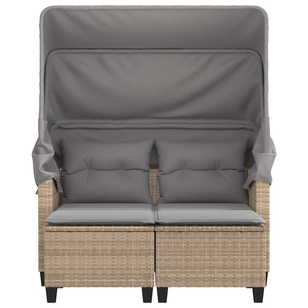 vidaXL 2-os. sofa ogrodowa z zadaszeniem i stołkami, beżowa, rattan PE