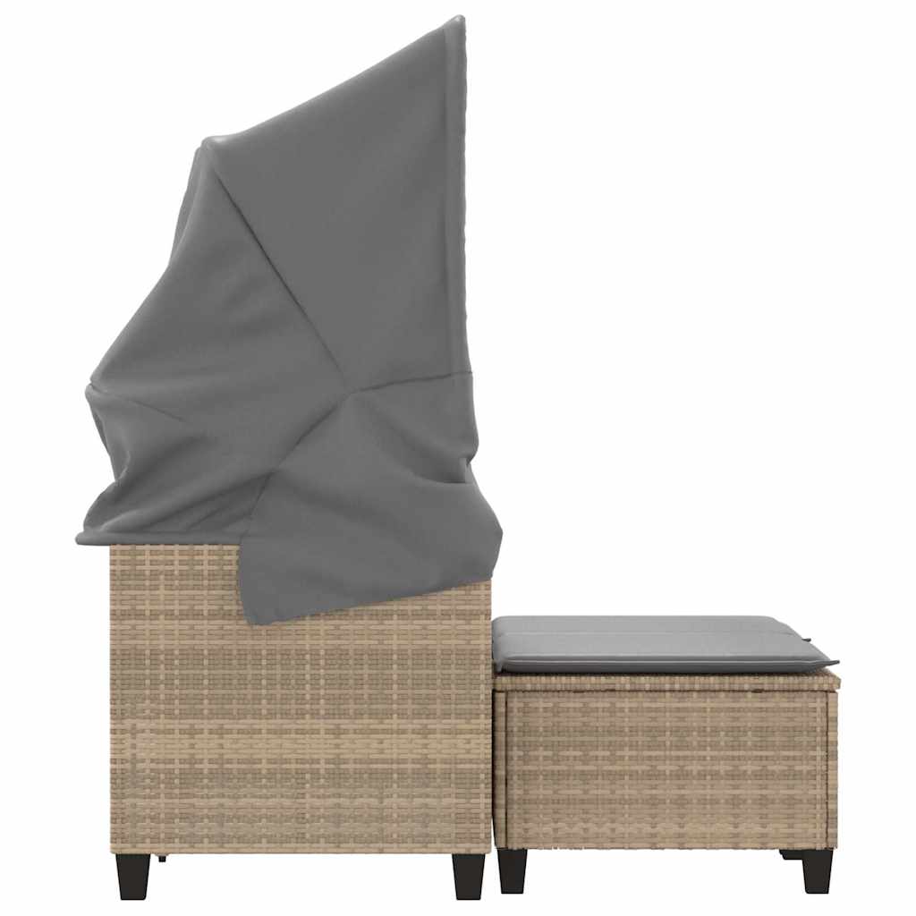 vidaXL 2-os. sofa ogrodowa z zadaszeniem i stołkami, beżowa, rattan PE