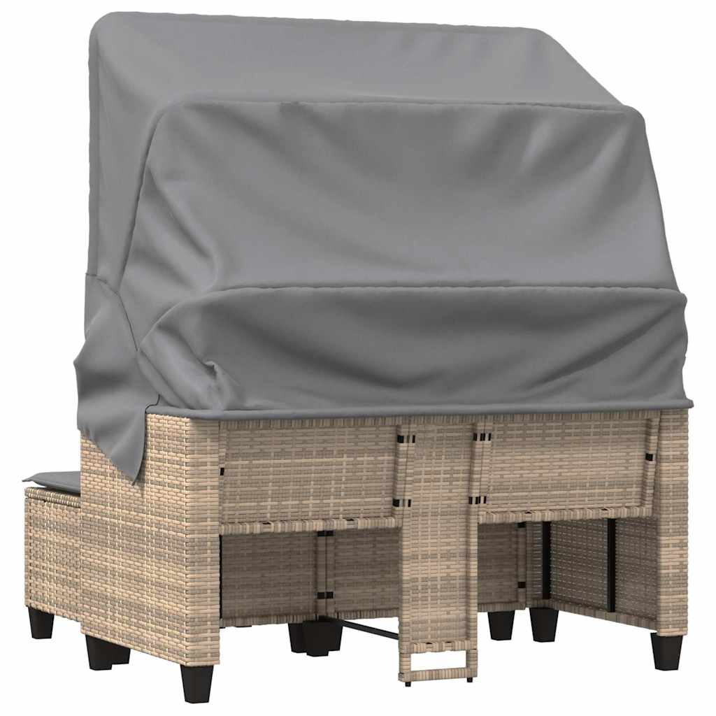vidaXL 2-os. sofa ogrodowa z zadaszeniem i stołkami, beżowa, rattan PE
