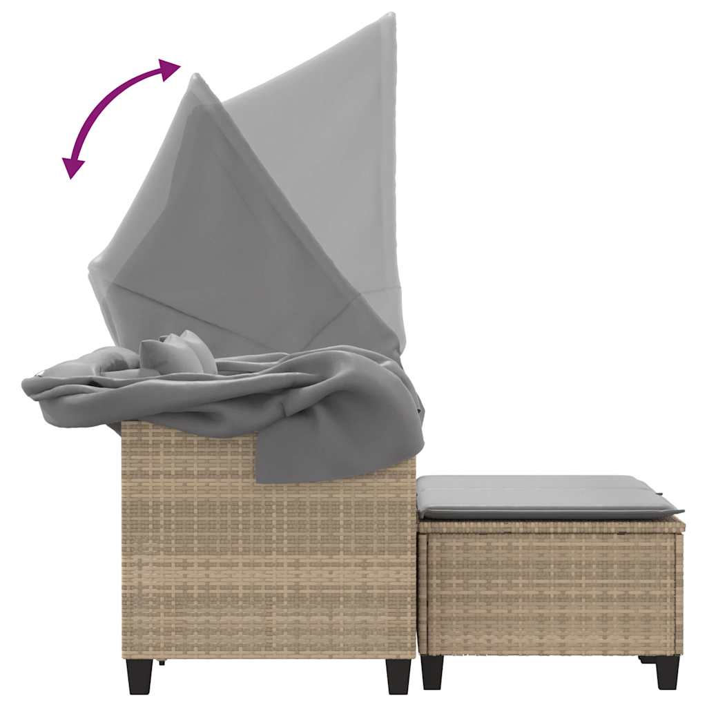 vidaXL 2-os. sofa ogrodowa z zadaszeniem i stołkami, beżowa, rattan PE