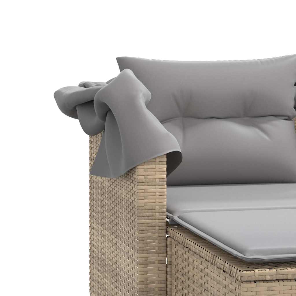 vidaXL 2-os. sofa ogrodowa z zadaszeniem i stołkami, beżowa, rattan PE