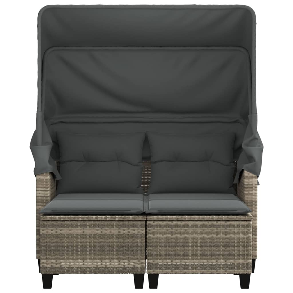 vidaXL 2-os. sofa ogrodowa, daszek i podnóżki, jasnoszara, rattan PE