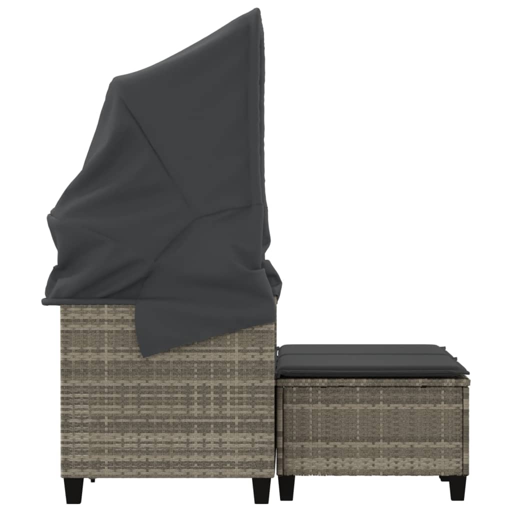 vidaXL 2-os. sofa ogrodowa, daszek i podnóżki, jasnoszara, rattan PE