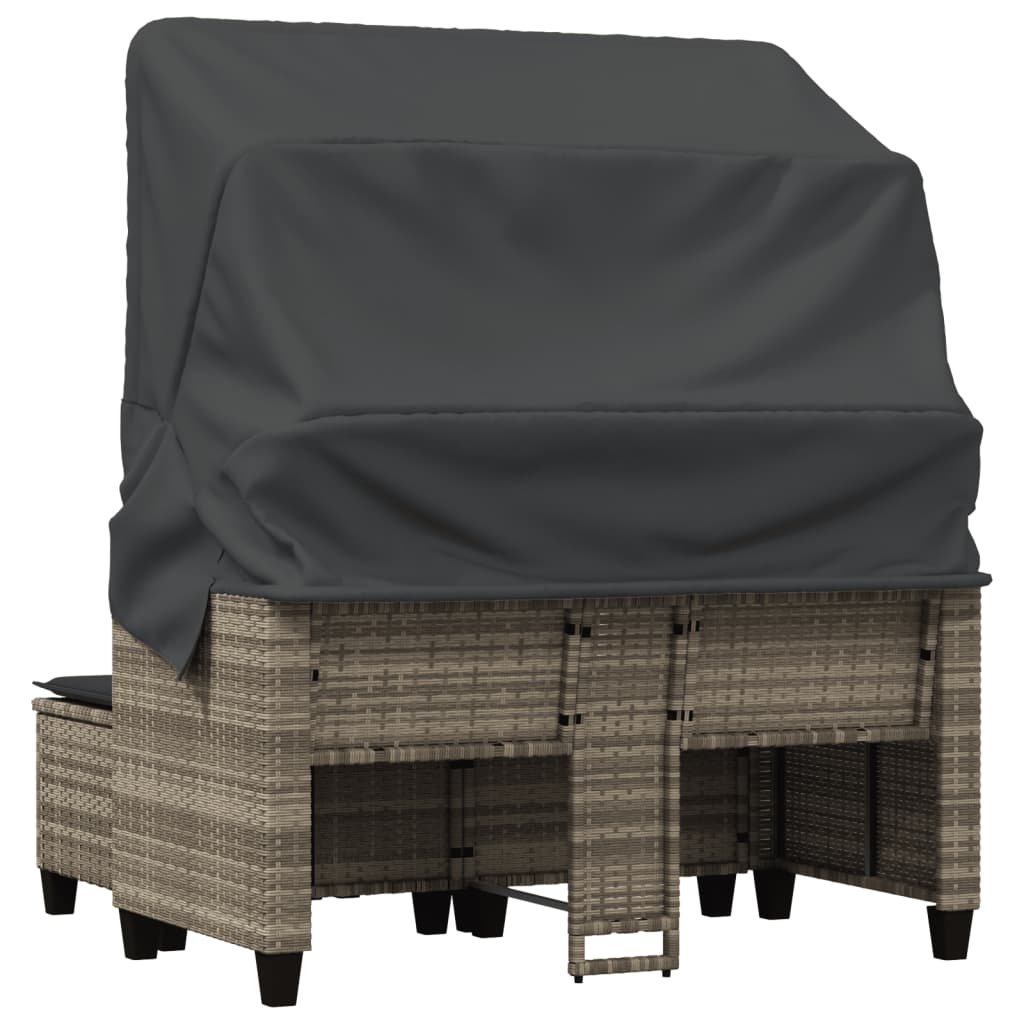 vidaXL 2-os. sofa ogrodowa, daszek i podnóżki, jasnoszara, rattan PE