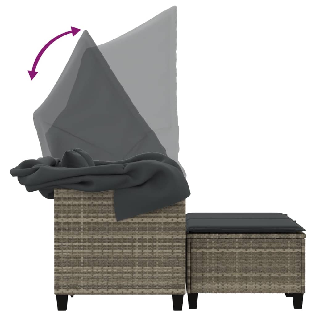 vidaXL 2-os. sofa ogrodowa, daszek i podnóżki, jasnoszara, rattan PE