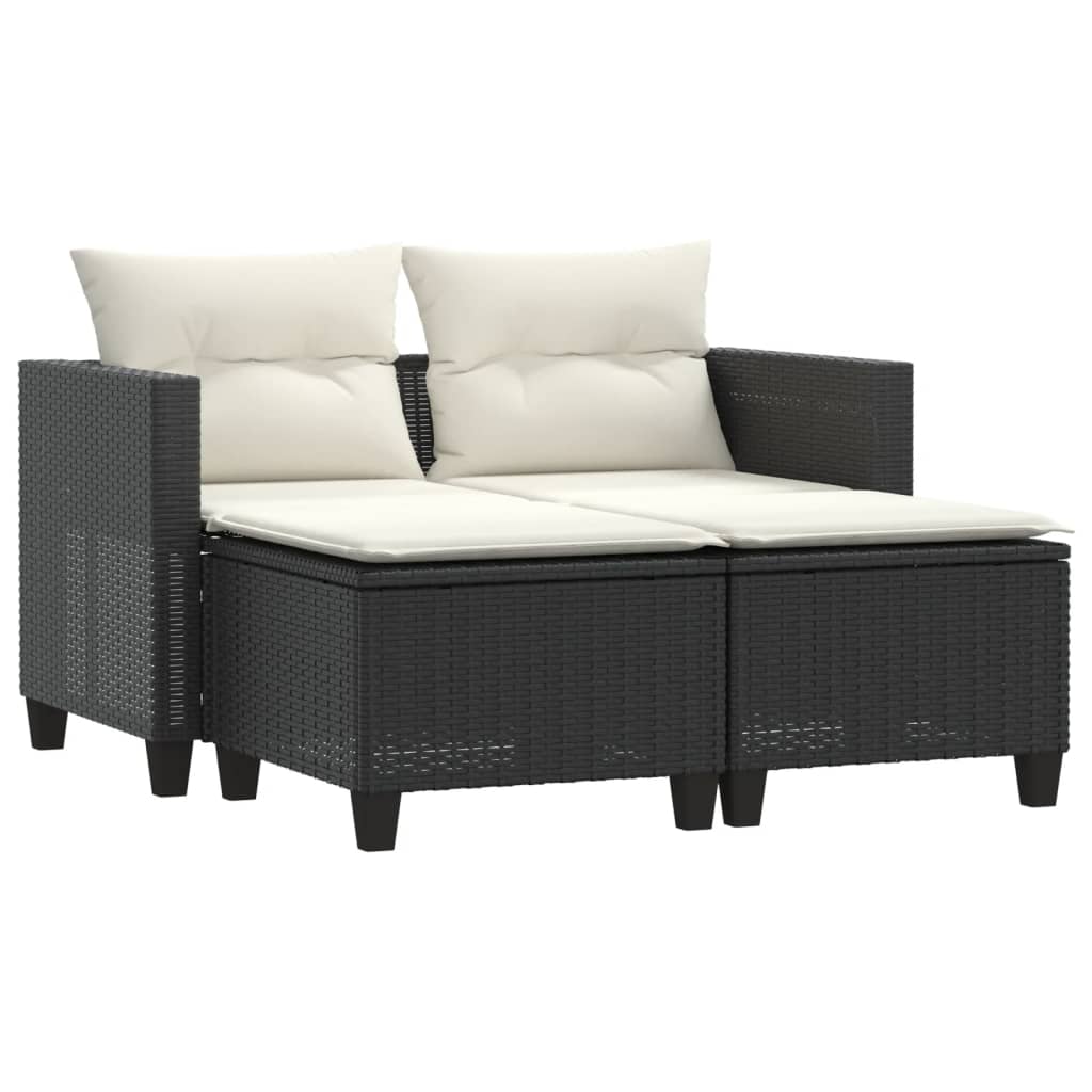 vidaXL 2-osobowa sofa ogrodowa z podnóżkami, czarna, polirattan