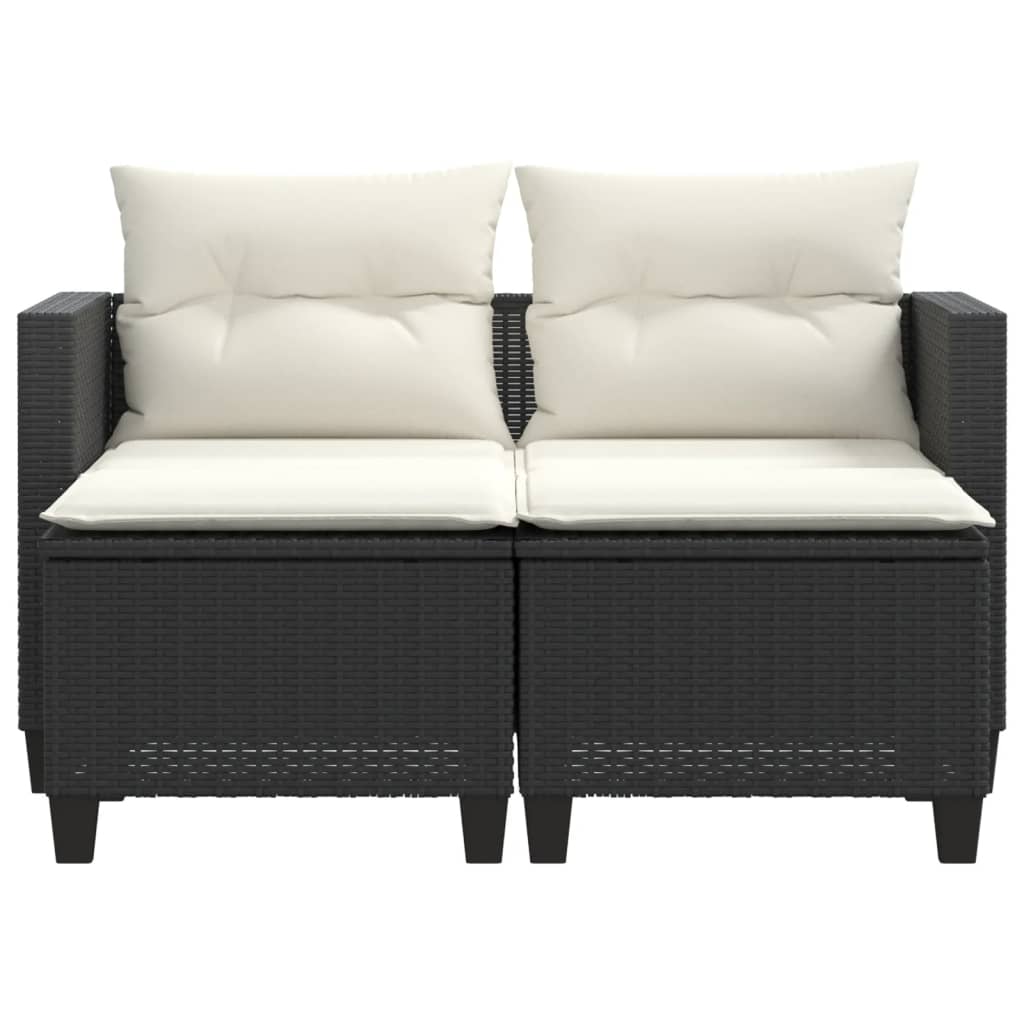vidaXL 2-osobowa sofa ogrodowa z podnóżkami, czarna, polirattan