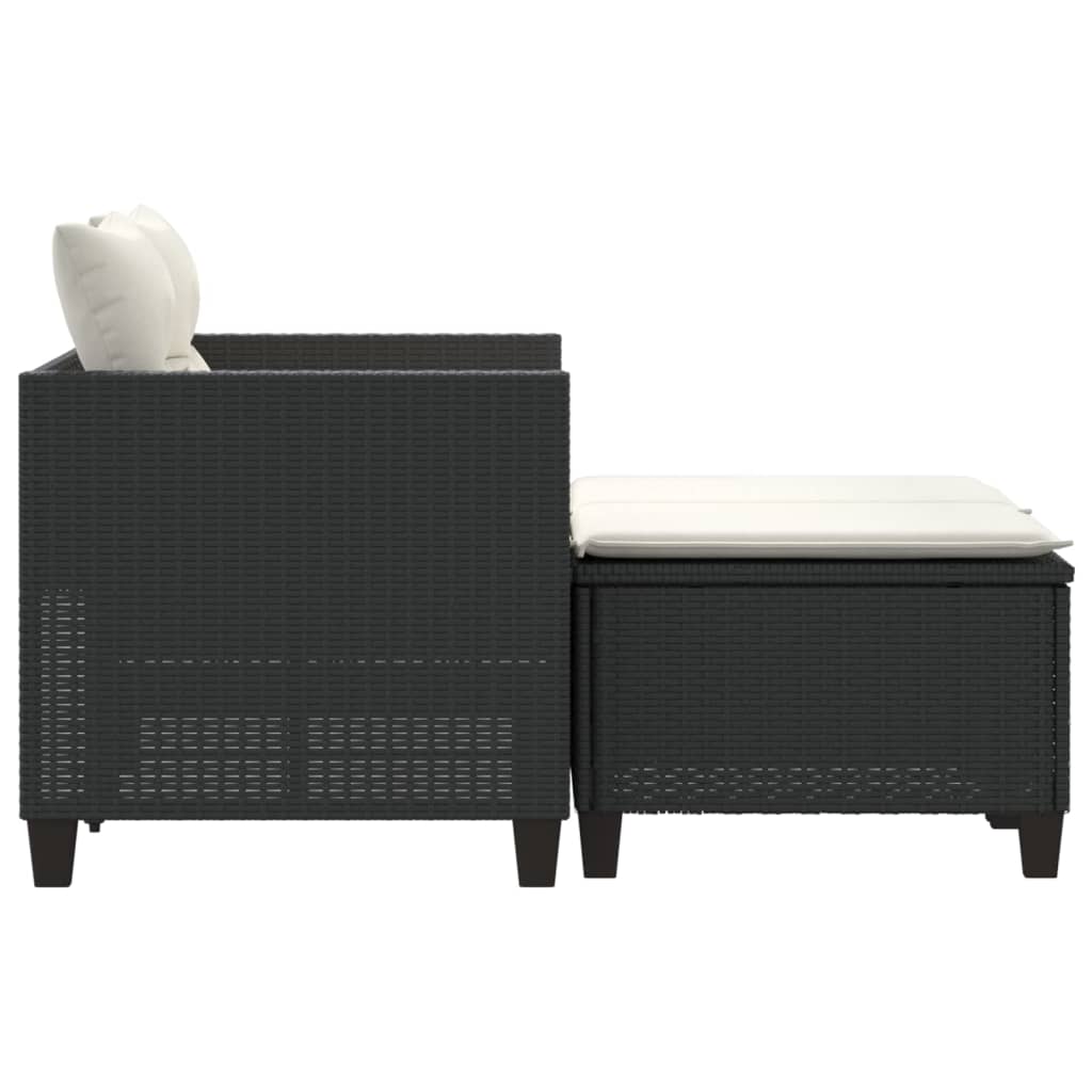 vidaXL 2-osobowa sofa ogrodowa z podnóżkami, czarna, polirattan