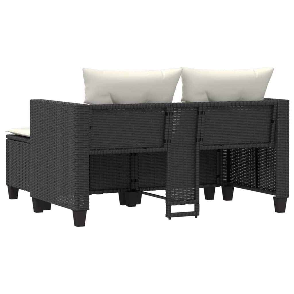 vidaXL 2-osobowa sofa ogrodowa z podnóżkami, czarna, polirattan