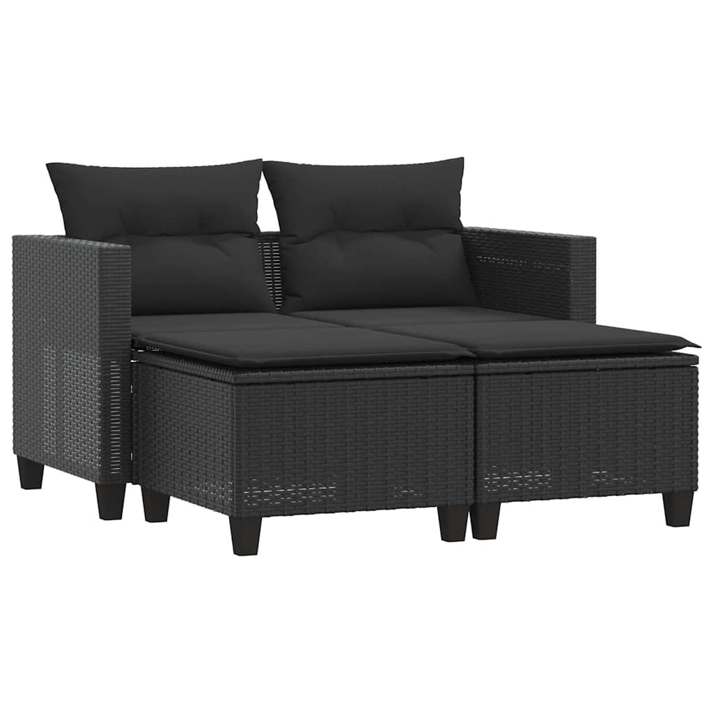 vidaXL 2-osobowa sofa ogrodowa z podnóżkami, czarna, polirattan