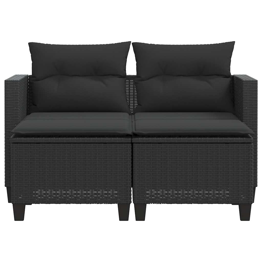 vidaXL 2-osobowa sofa ogrodowa z podnóżkami, czarna, polirattan