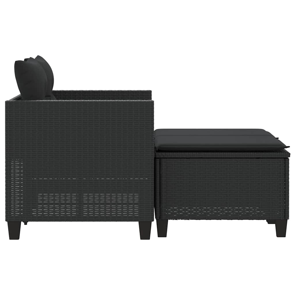 vidaXL 2-osobowa sofa ogrodowa z podnóżkami, czarna, polirattan