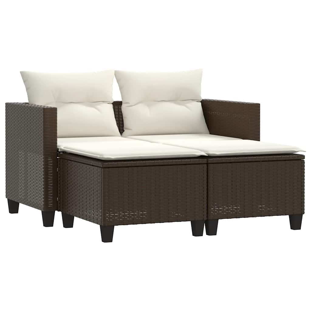 vidaXL 2-osobowa sofa ogrodowa z podnóżkami, brązowa, polirattan