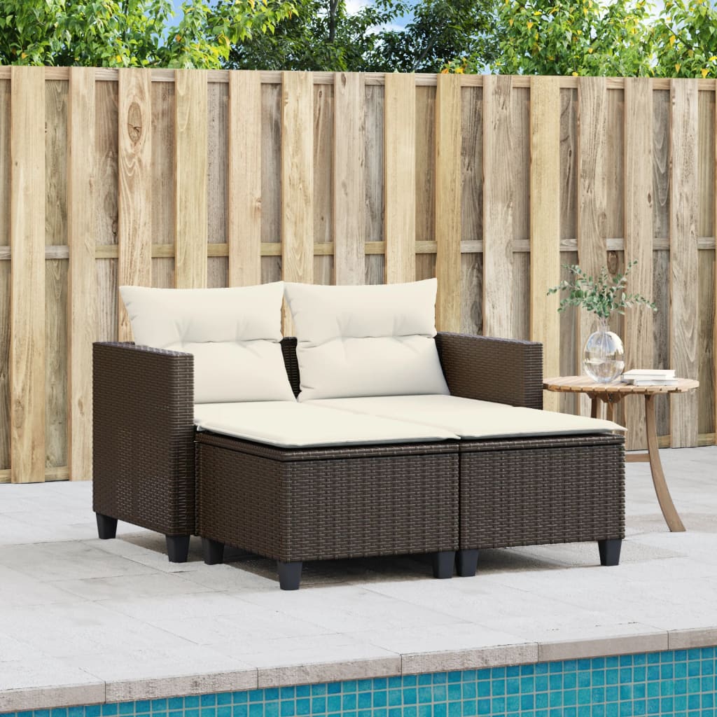 vidaXL 2-osobowa sofa ogrodowa z podnóżkami, brązowa, polirattan