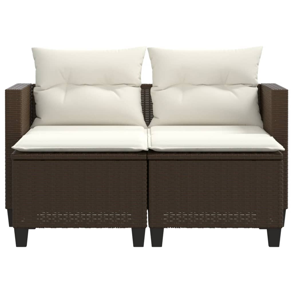 vidaXL 2-osobowa sofa ogrodowa z podnóżkami, brązowa, polirattan