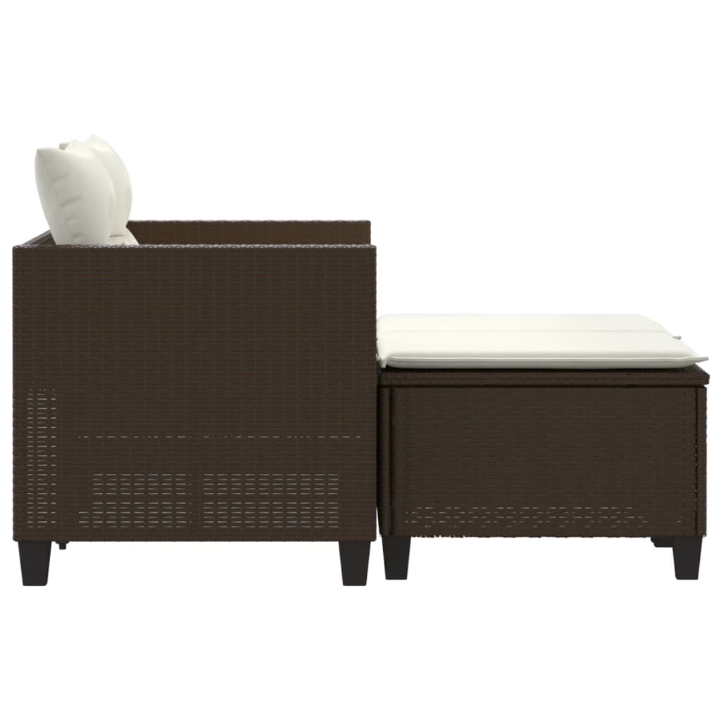 vidaXL 2-osobowa sofa ogrodowa z podnóżkami, brązowa, polirattan