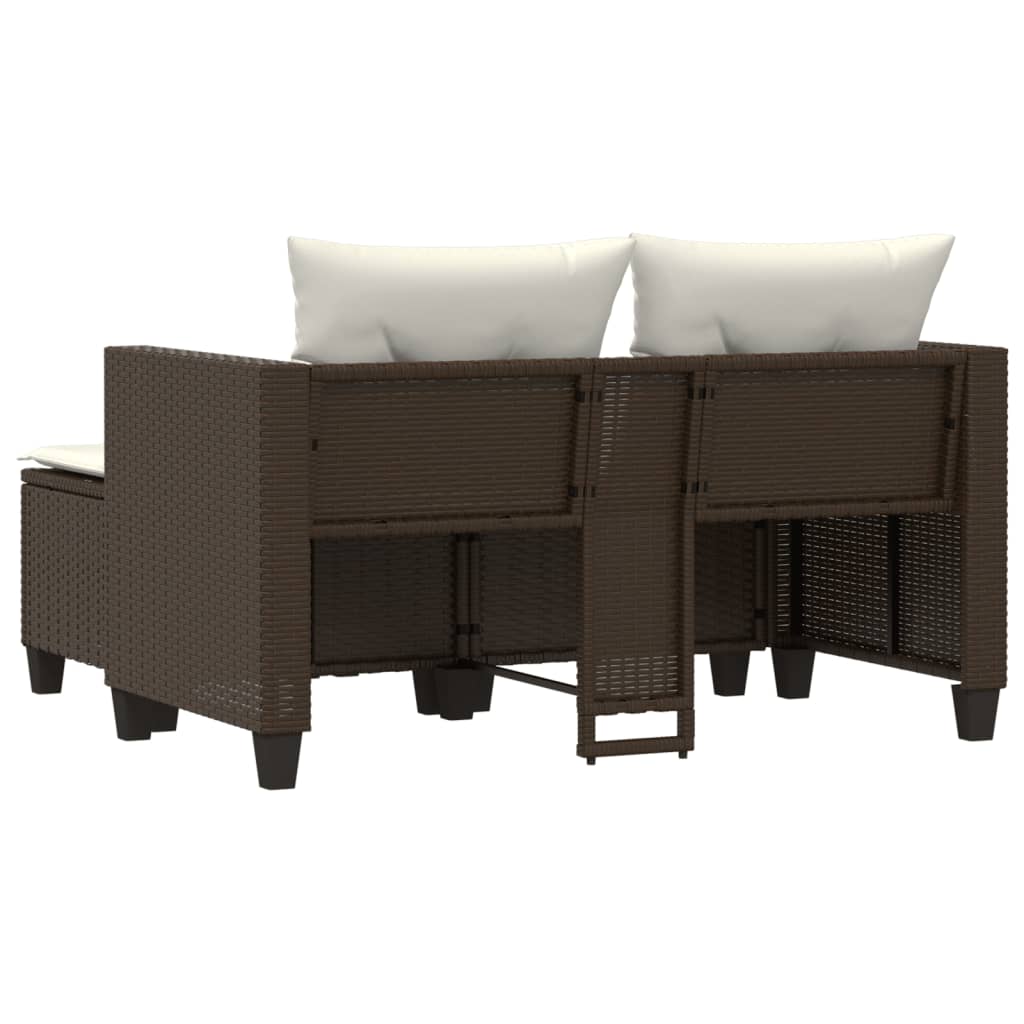 vidaXL 2-osobowa sofa ogrodowa z podnóżkami, brązowa, polirattan